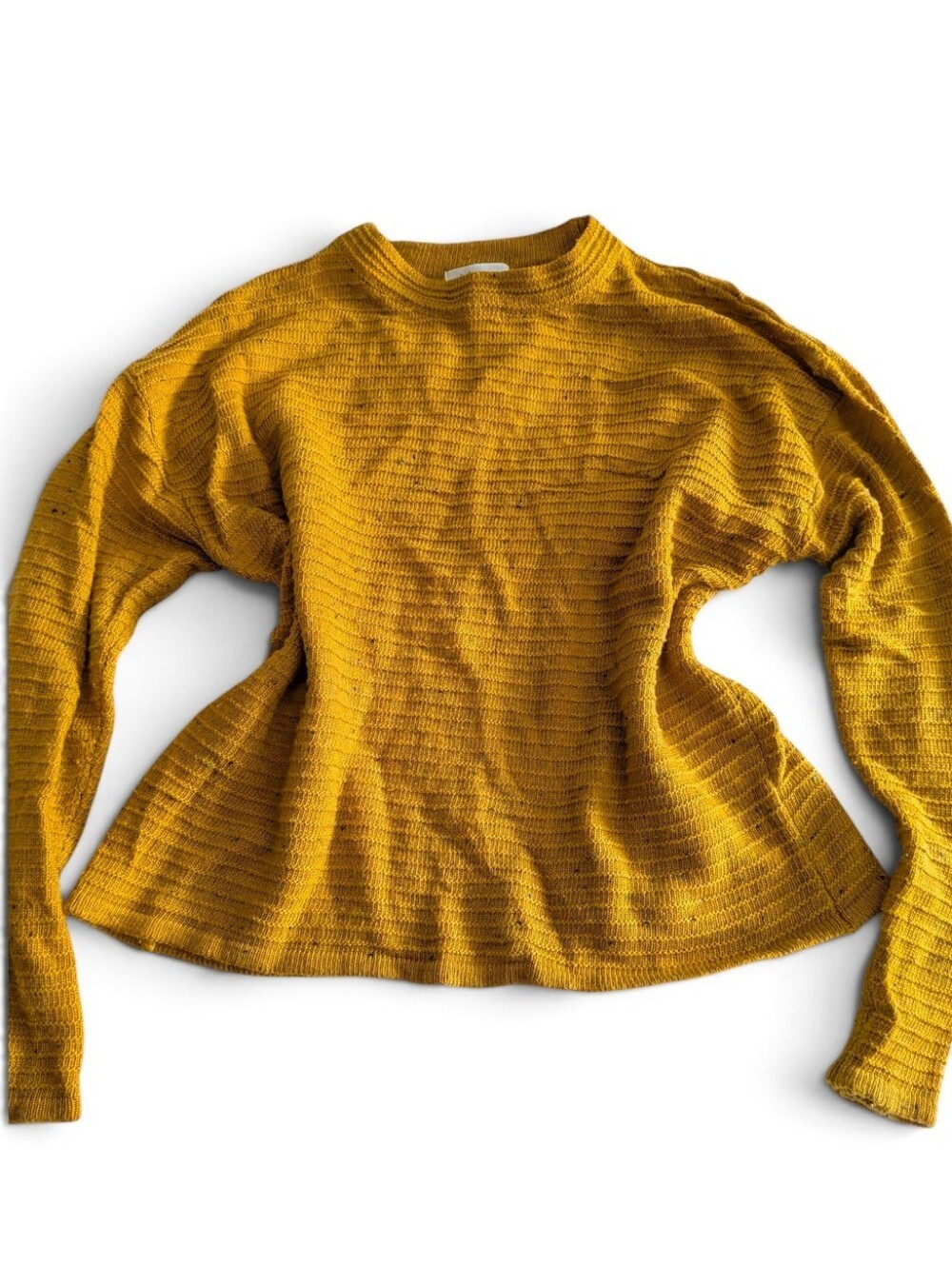 VTG Andrea Jovine Mustard Gold Tweed Fleck Ribbed Knit Sweater Dark Academia L